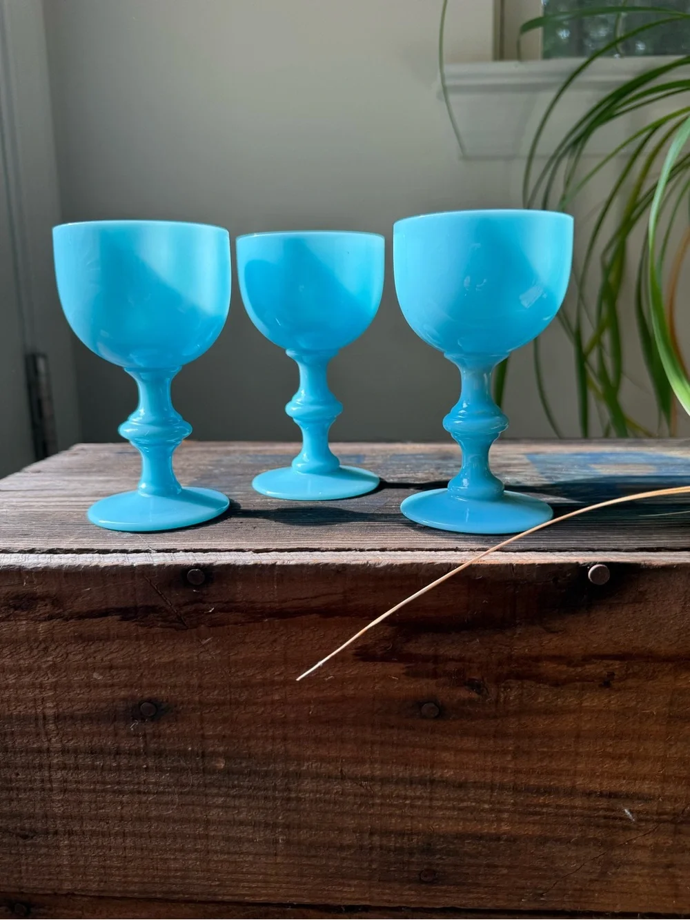 VINTAGE PORTIEUX VALLERYSTHAL BLUE OPALINE WINE GLASSES